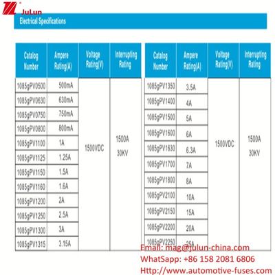 전기 장비용 10*85mm 10A 1500V 고전압 광전기 안전 장치