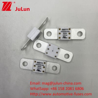 단기 500A 125VDC 회로 보호 배티 퓨즈 작은 크기 2 홀 사이의 높은 전류 등급 거리 50.8mm