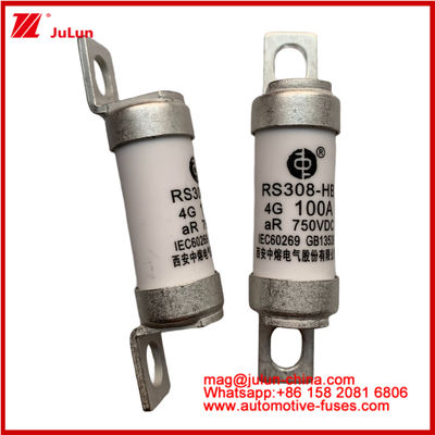 RS308-HB 4G 100A AR 750VDC 50KA 자동차 회로 보호용 퓨즈 성능 JASO D622 세라믹 튜버 디자인에 적합