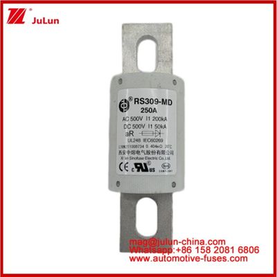 250A 500VAC Ev 퓨즈 RS309-MD-200KA 500VDC 50KA AR 카레믹 DC 성능 튜블 자동차 볼트 스터드 마운트
