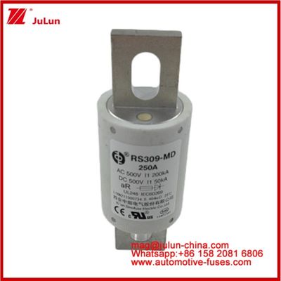 250A 500VAC Ev 퓨즈 RS309-MD-200KA 500VDC 50KA AR 카레믹 DC 성능 튜블 자동차 볼트 스터드 마운트