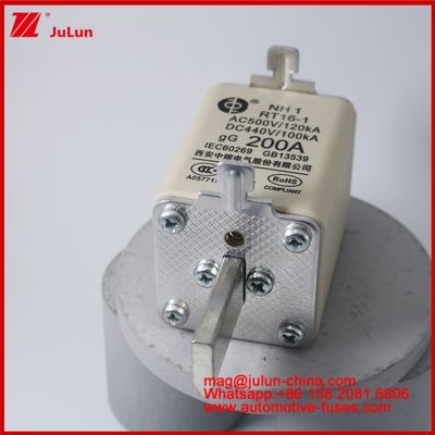 NH1 RT16-1 200A AC500V 120KA DC 440V 100KA 자동차 세라믹 오토 퓨즈 블레이드 마운트 EV / HEV 차량용 소규모 고 등급 전류 단회로 보호