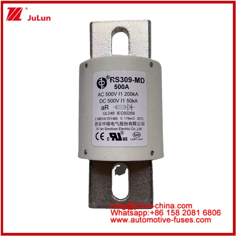 500VDC 200KA 500VAC 50KA AR 튜블러 세라믹 급축 퓨즈 RS309-MD 500A 전기 차량 및 전력 배터리 시스템