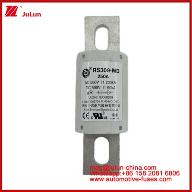 250A 500VAC Ev 퓨즈 RS309-MD-200KA 500VDC 50KA AR 카레믹 DC 성능 튜블 자동차 볼트 스터드 마운트